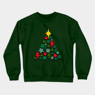 Red and Green Christmas Tree, Lightning, Star and Baubles Crewneck Sweatshirt